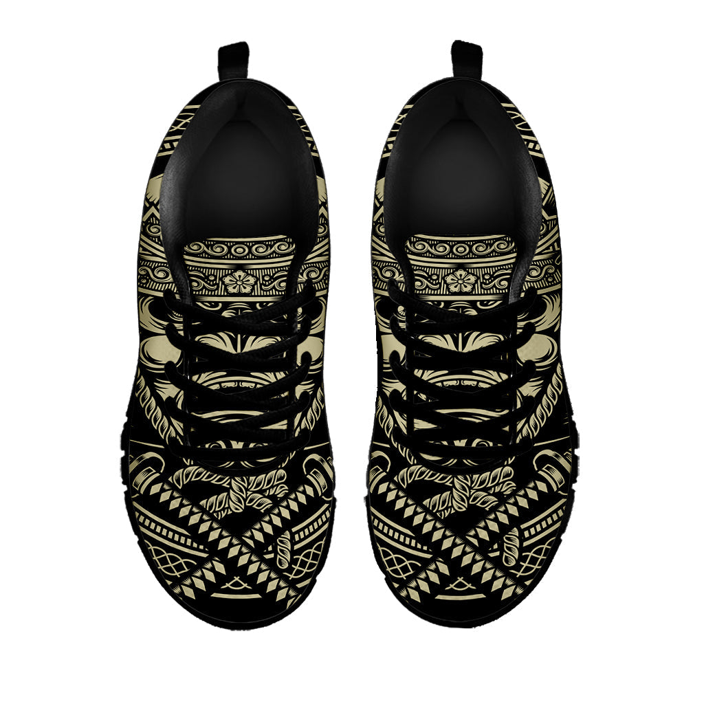 Samurai Warrior Mask Print Black Running Shoes