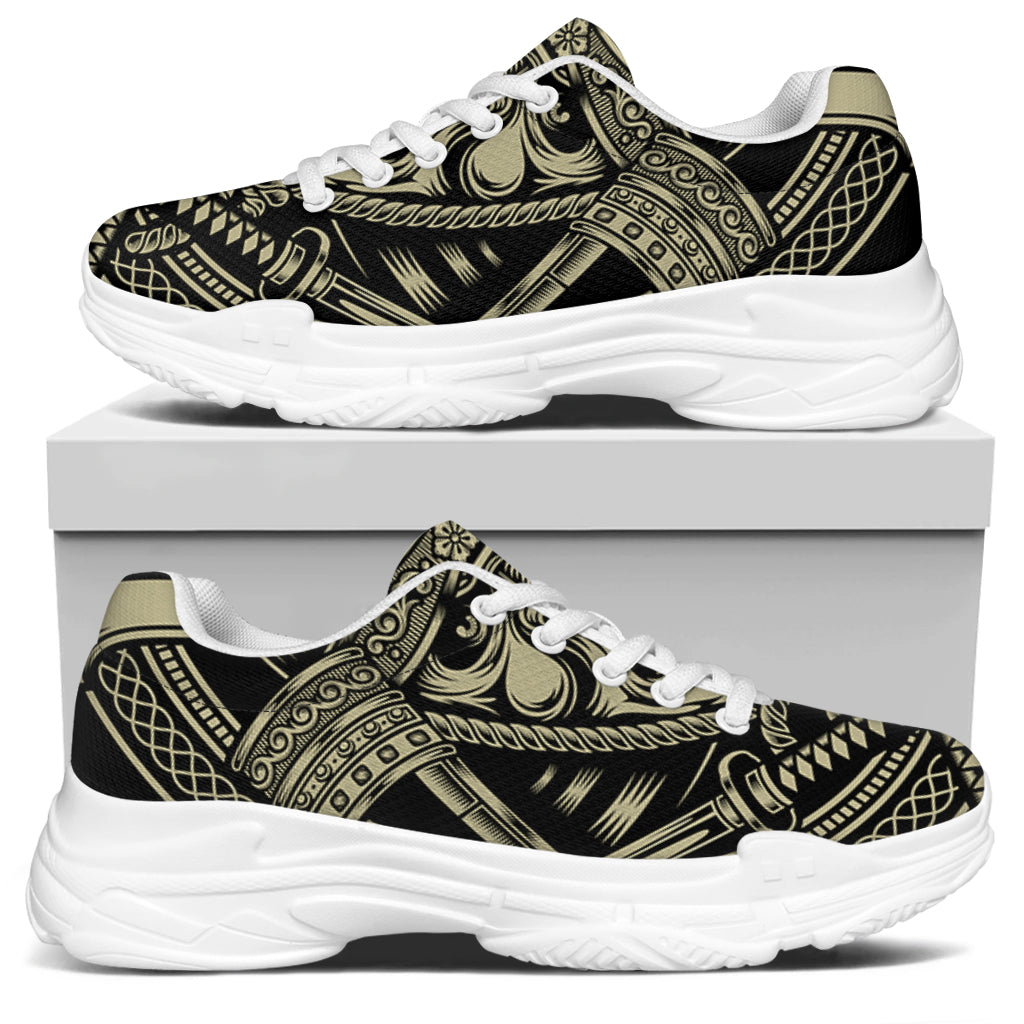 Samurai Warrior Mask Print White Chunky Shoes