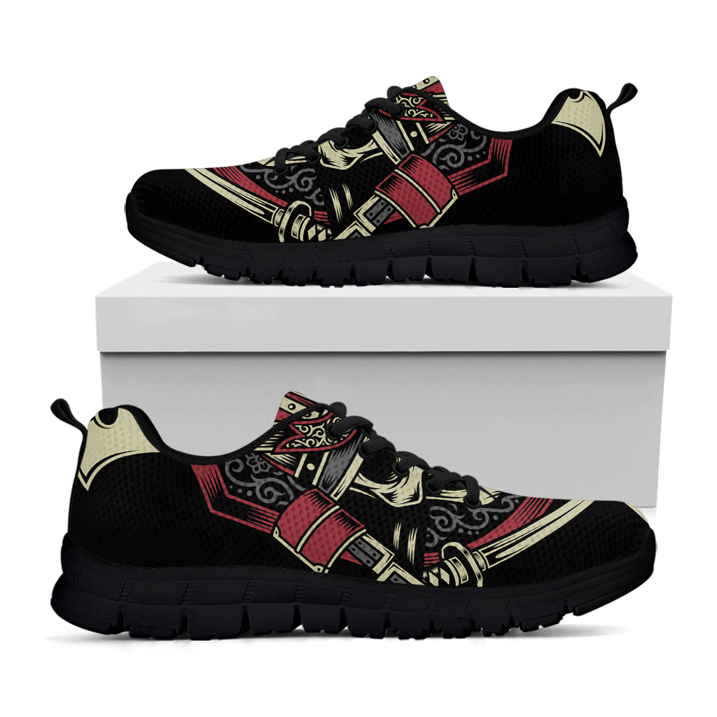 Samurai Warrior Skull Print Black Running Shoes