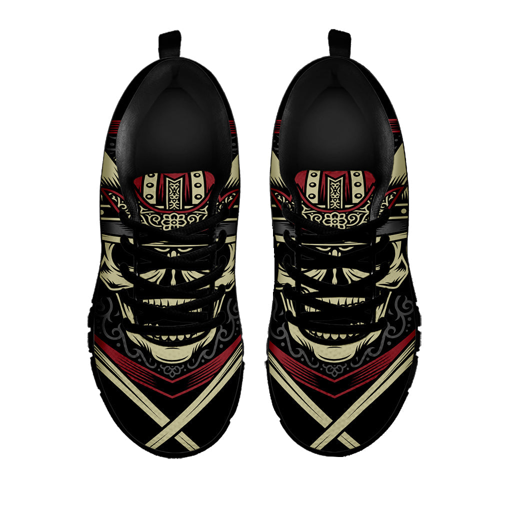 Samurai Warrior Skull Print Black Running Shoes