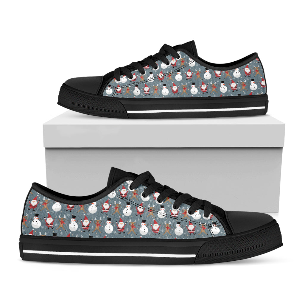 Santa Claus And Friends Pattern Print Black Low Top Sneakers