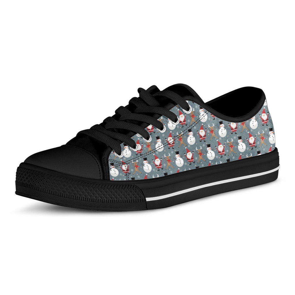 Santa Claus And Friends Pattern Print Black Low Top Sneakers