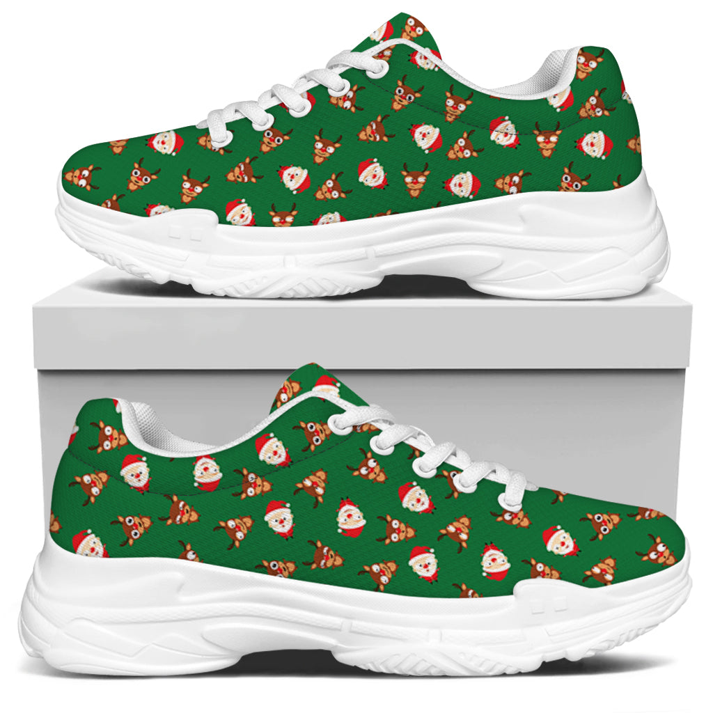 Santa Claus And Reindeer Emoji Print White Chunky Shoes