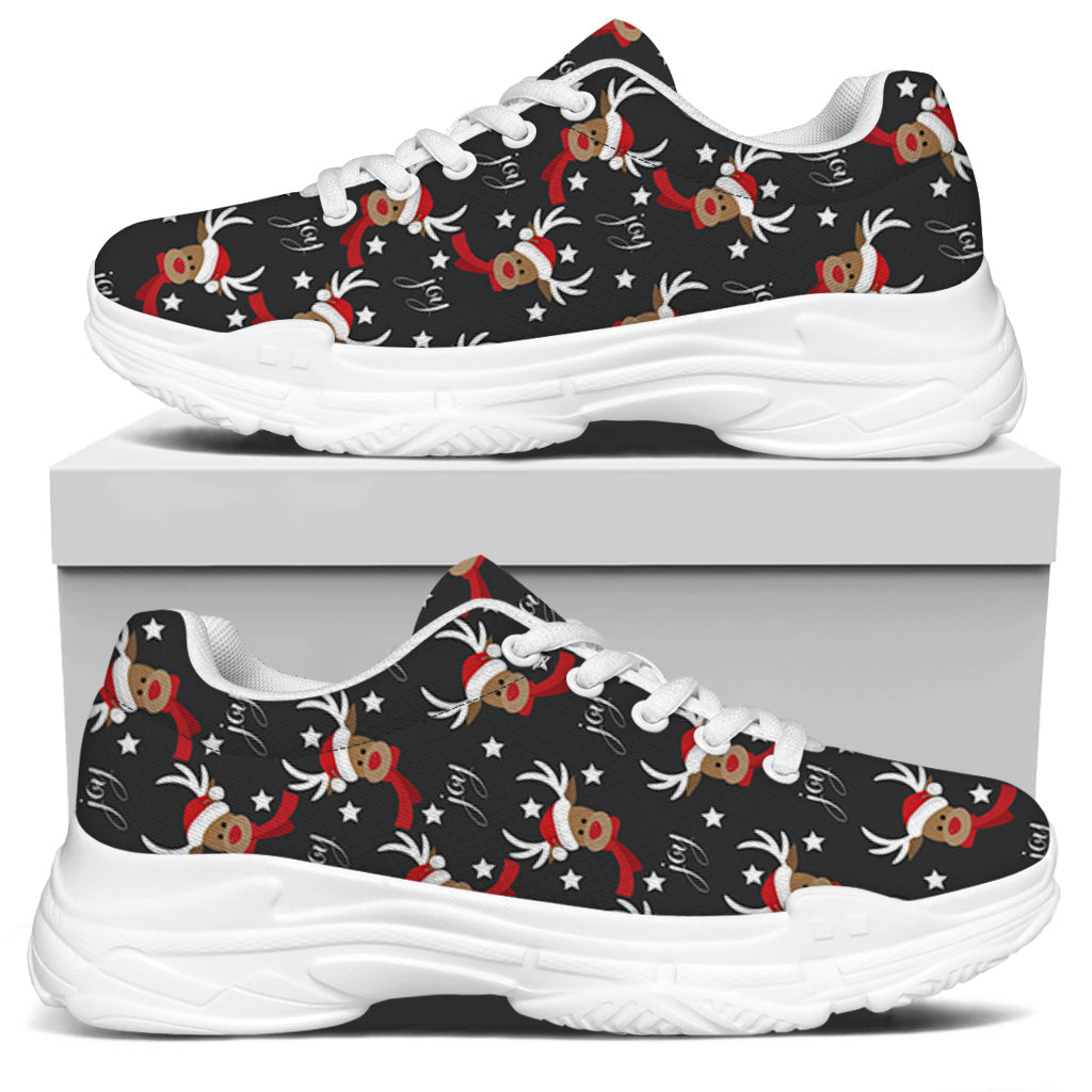 Santa Claus Deer Pattern Print White Chunky Shoes