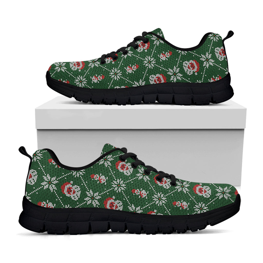 Santa Claus Knitted Pattern Print Black Running Shoes