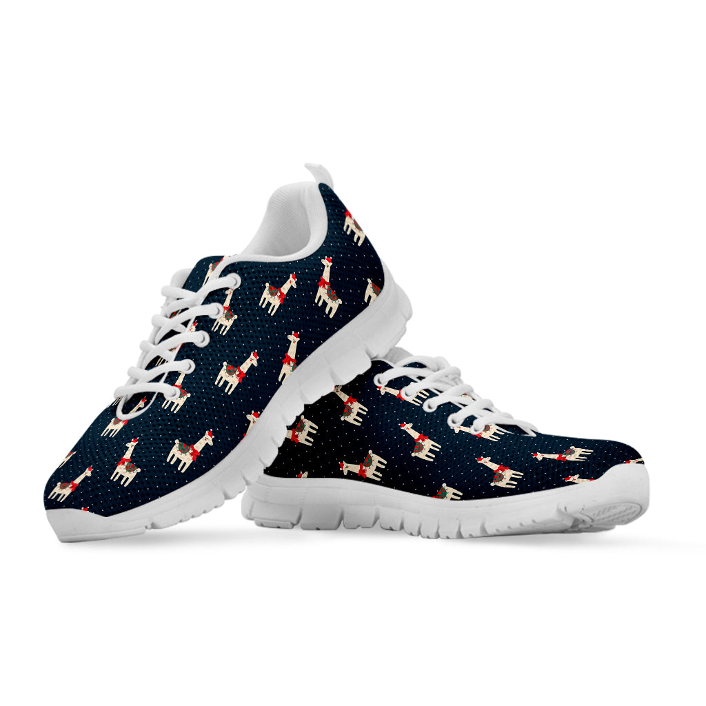 Santa Claus Llama Xmas Pattern Print White Running Shoes