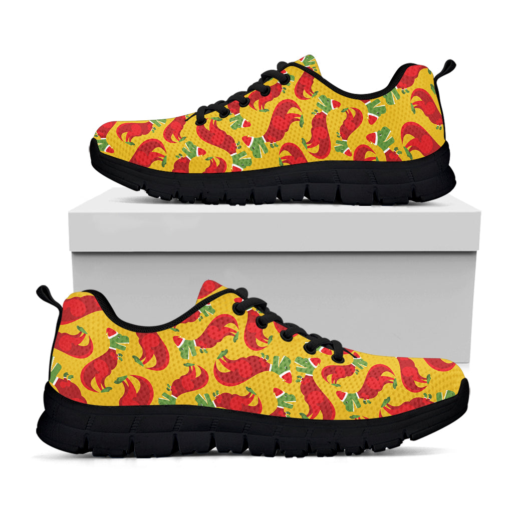 Santa Claus T-Rex Christmas Dino Print Black Running Shoes