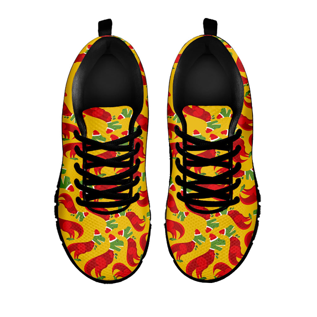 Santa Claus T-Rex Christmas Dino Print Black Running Shoes
