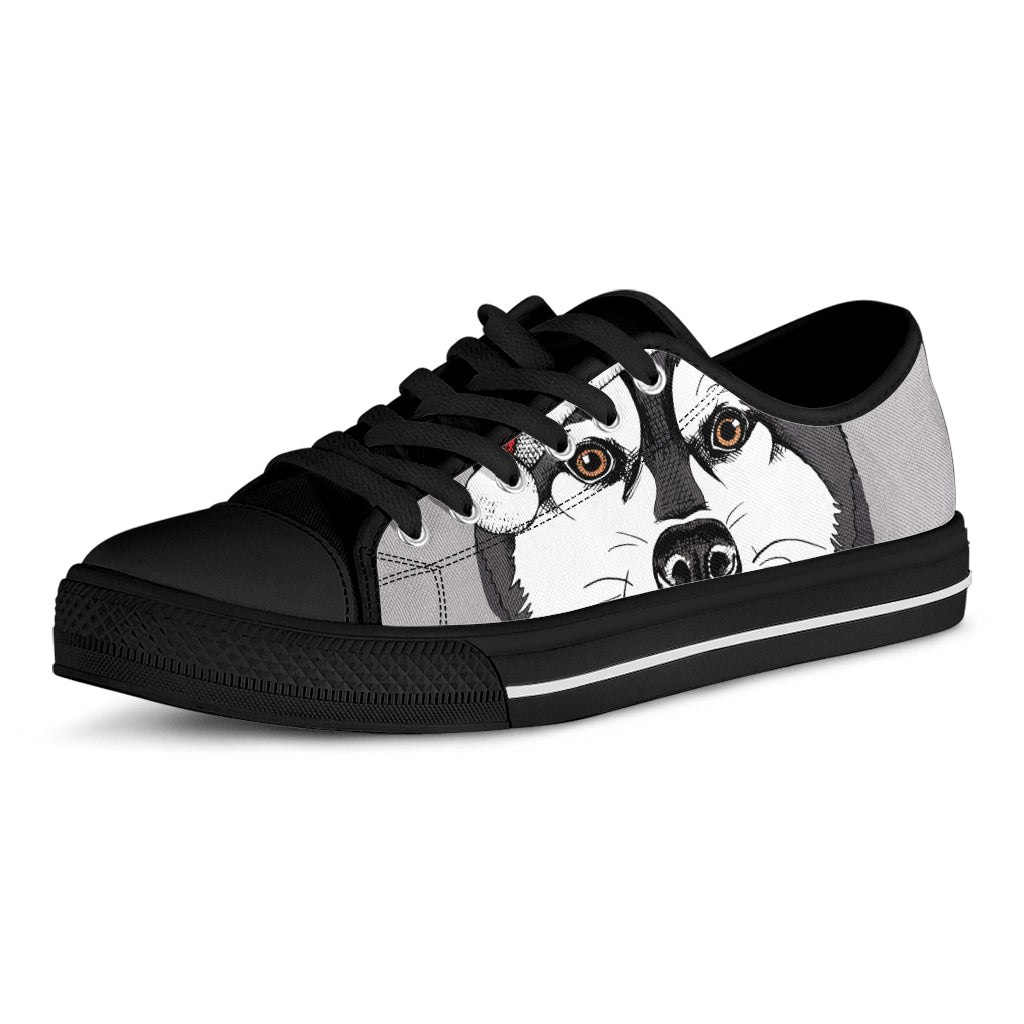 Santa Siberian Husky Print Black Low Top Sneakers