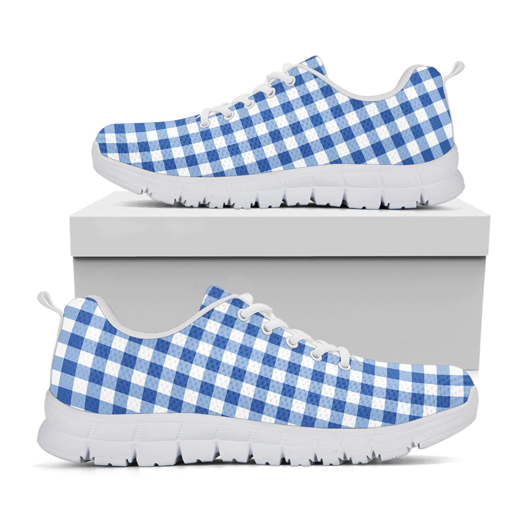 Sapphire Blue Check Pattern Print White Running Shoes