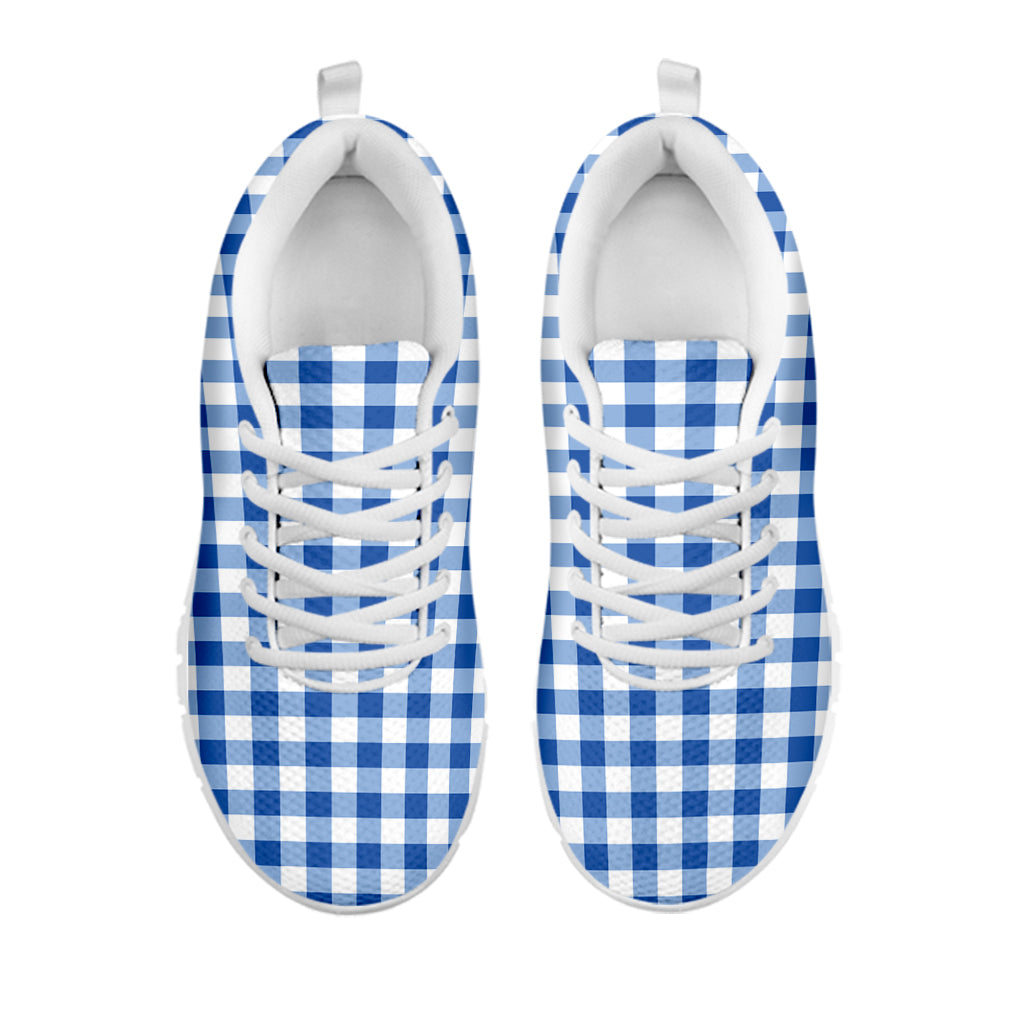 Sapphire Blue Check Pattern Print White Running Shoes
