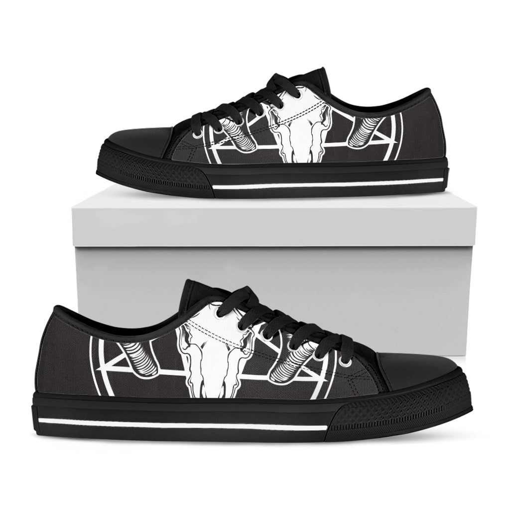 Satan Goat Skull Pentagram Print Black Low Top Sneakers
