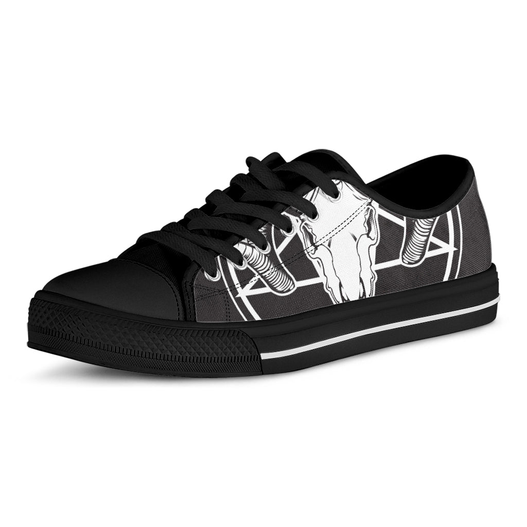 Satan Goat Skull Pentagram Print Black Low Top Sneakers