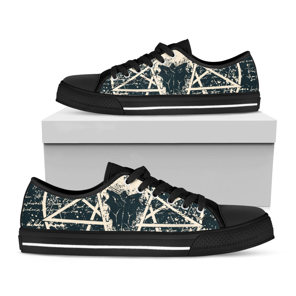 Satan Goat Skull Symbol Print Black Low Top Sneakers