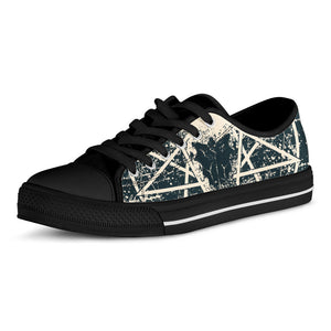 Satan Goat Skull Symbol Print Black Low Top Sneakers