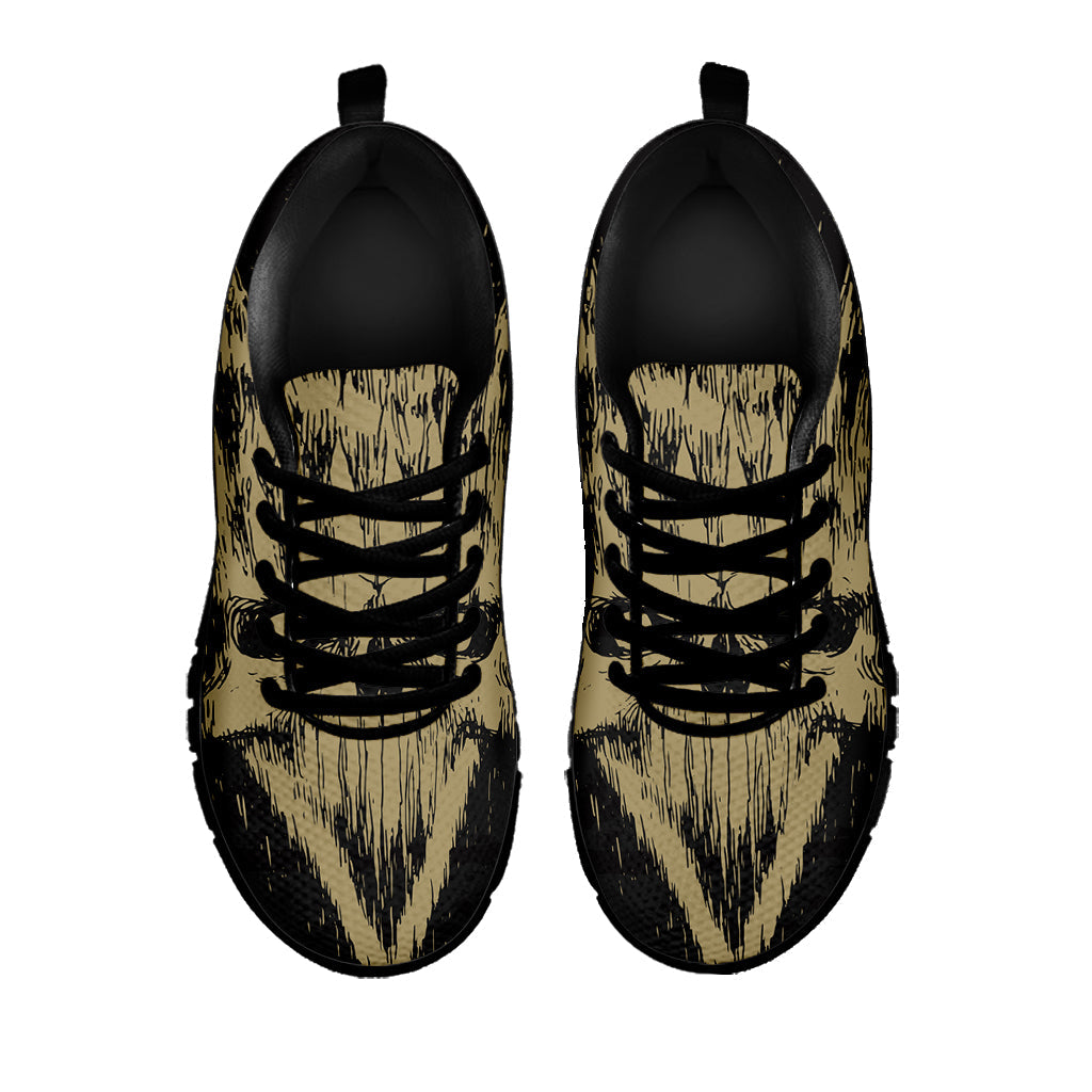 Satanic Pentagram Skull Print Black Running Shoes
