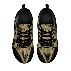 Satanic Pentagram Skull Print Black Running Shoes