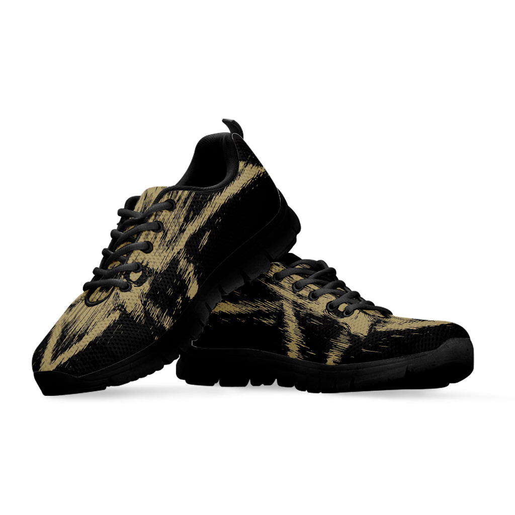 Satanic Pentagram Skull Print Black Running Shoes