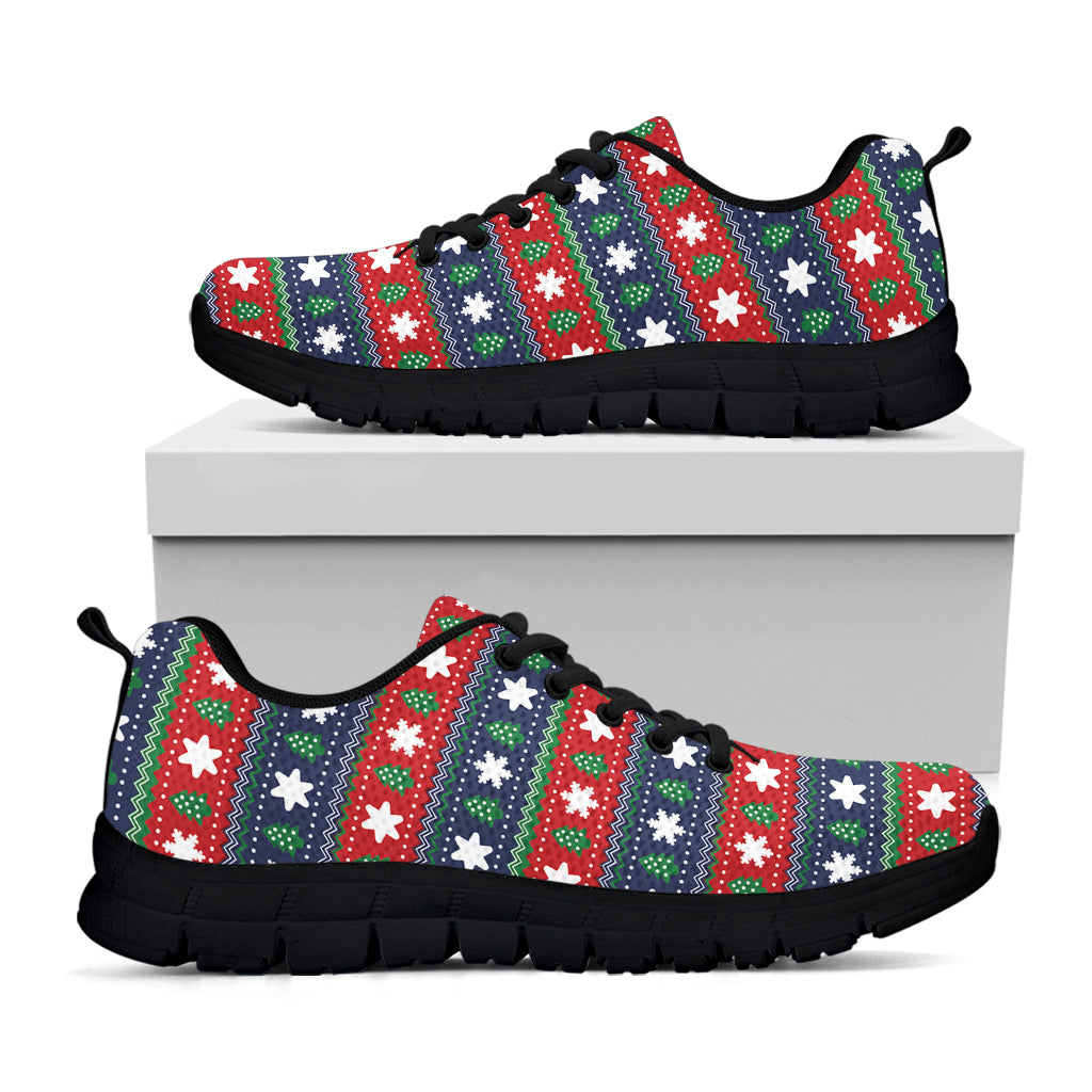 Scandinavian Christmas Pattern Print Black Running Shoes