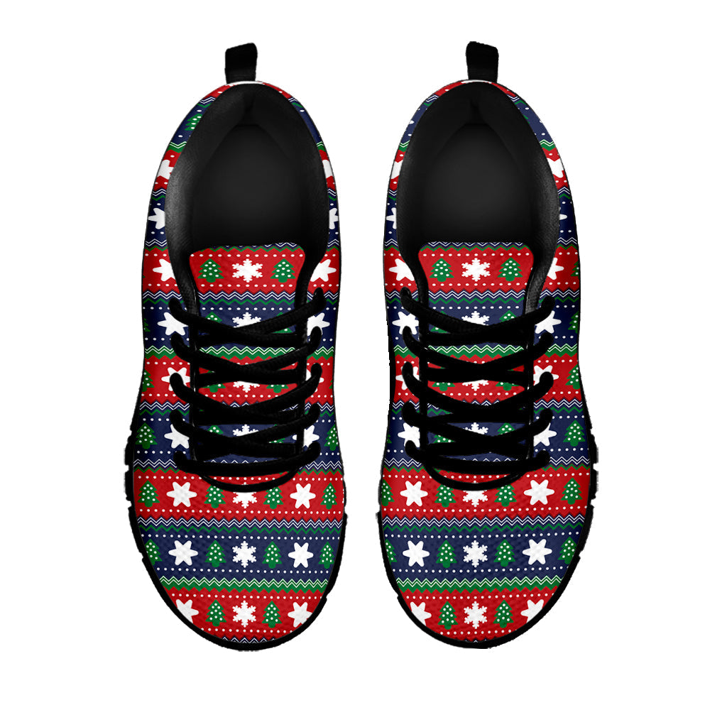 Scandinavian Christmas Pattern Print Black Running Shoes