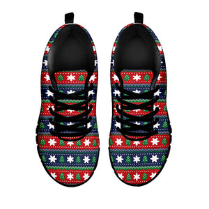 Scandinavian Christmas Pattern Print Black Running Shoes