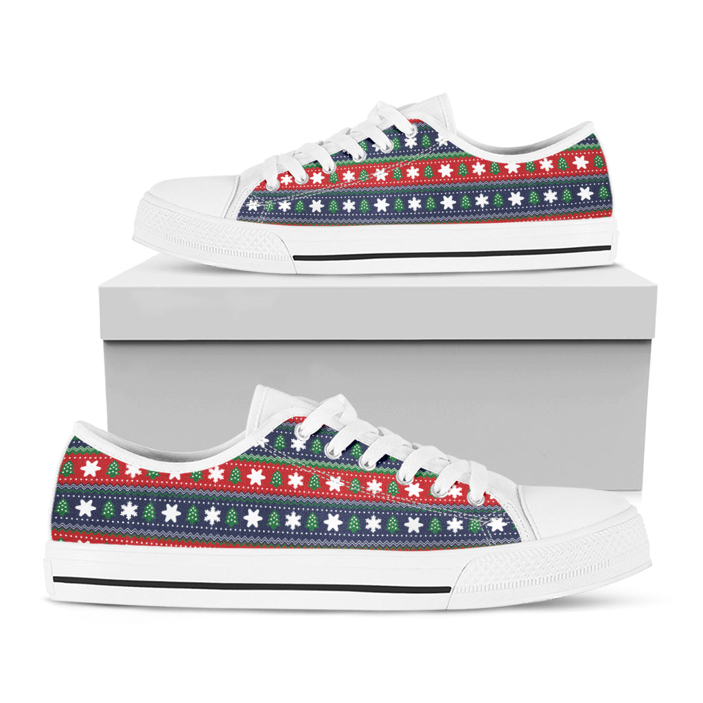 Scandinavian Christmas Pattern Print White Low Top Sneakers
