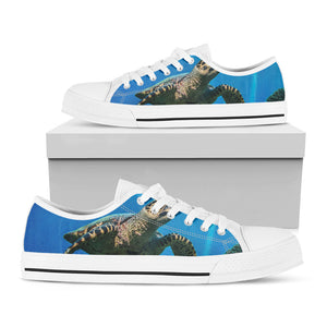 Sea Turtle Underwater Print White Low Top Sneakers