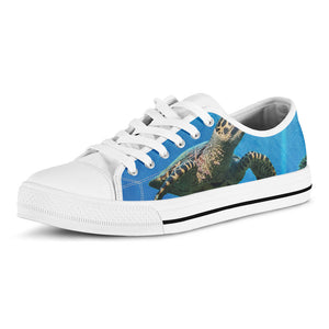 Sea Turtle Underwater Print White Low Top Sneakers