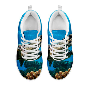 Sea Turtle Underwater Print White Running Shoes