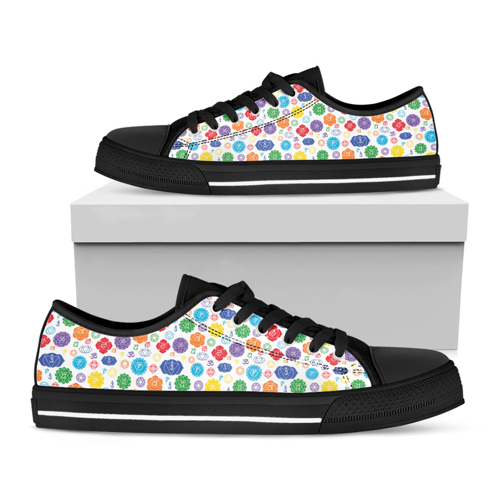 Seven Chakra Symbols Pattern Print Black Low Top Sneakers