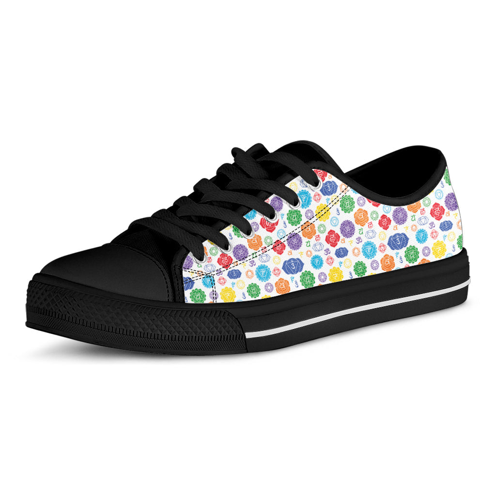 Seven Chakra Symbols Pattern Print Black Low Top Sneakers
