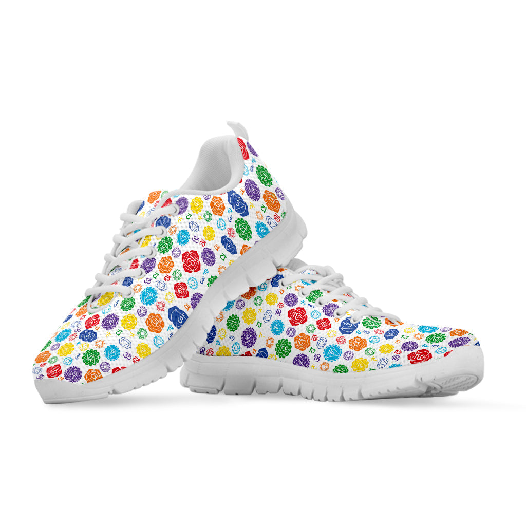 Seven Chakra Symbols Pattern Print White Running Shoes