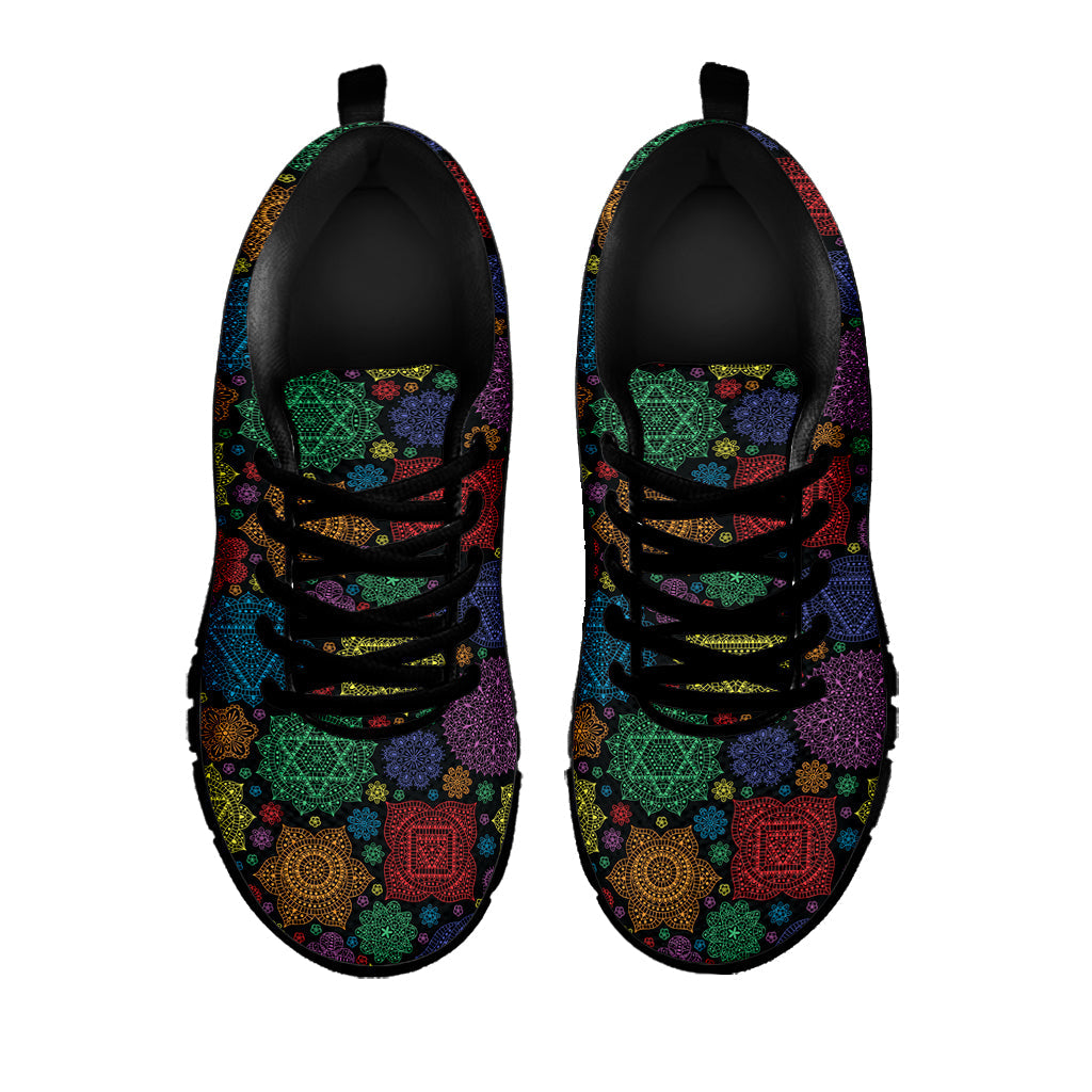 Seven Chakras Flowers Pattern Print Black Running Shoes