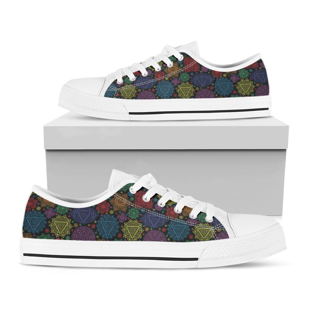 Seven Chakras Flowers Pattern Print White Low Top Sneakers