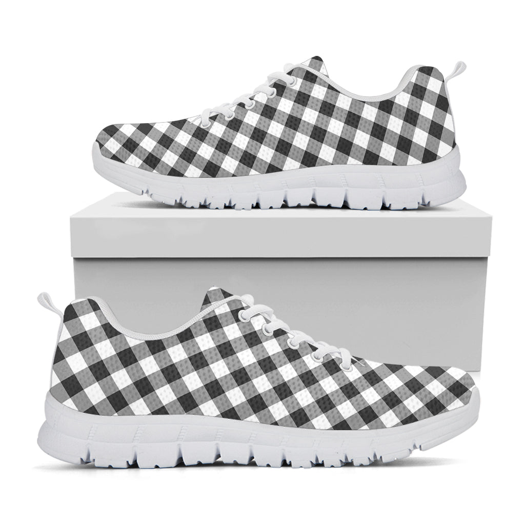 Shadow Grey And White Gingham Print White Running Shoes