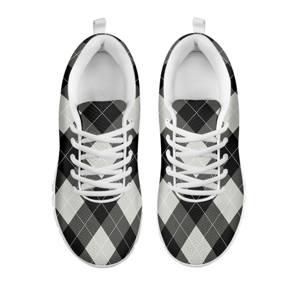 Shadow Grey Argyle Pattern Print White Running Shoes