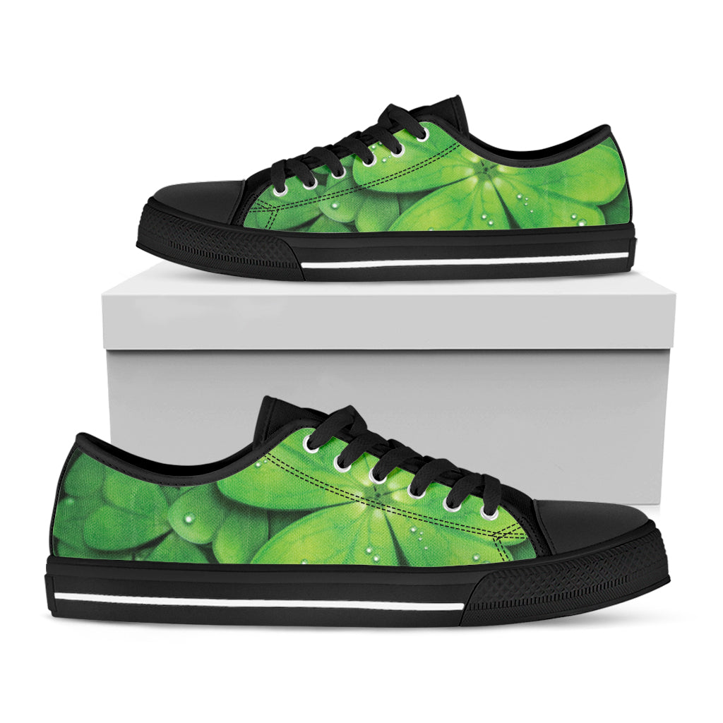 Shamrock Clover St. Patrick's Day Print Black Low Top Sneakers