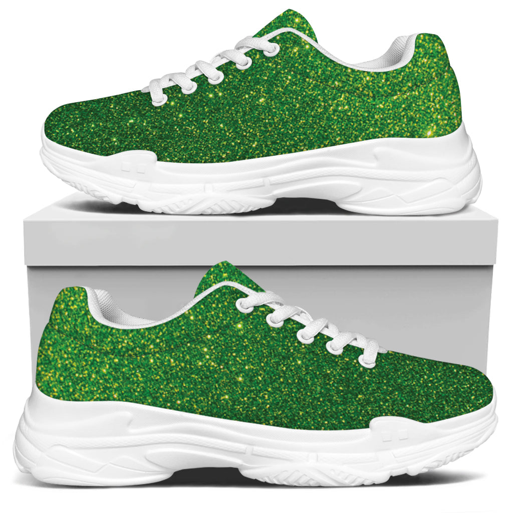 Shamrock Green (NOT Real) Glitter Print White Chunky Shoes