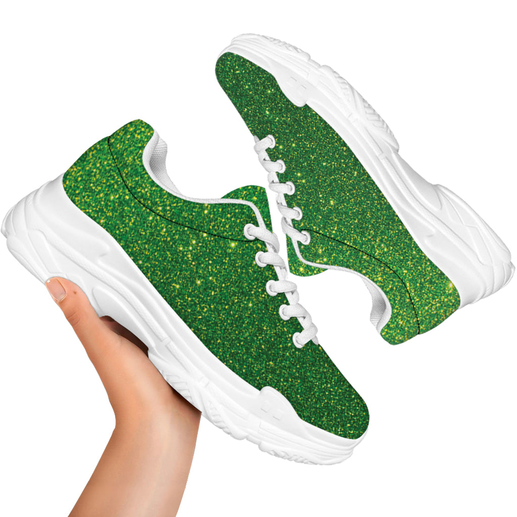 Shamrock Green (NOT Real) Glitter Print White Chunky Shoes