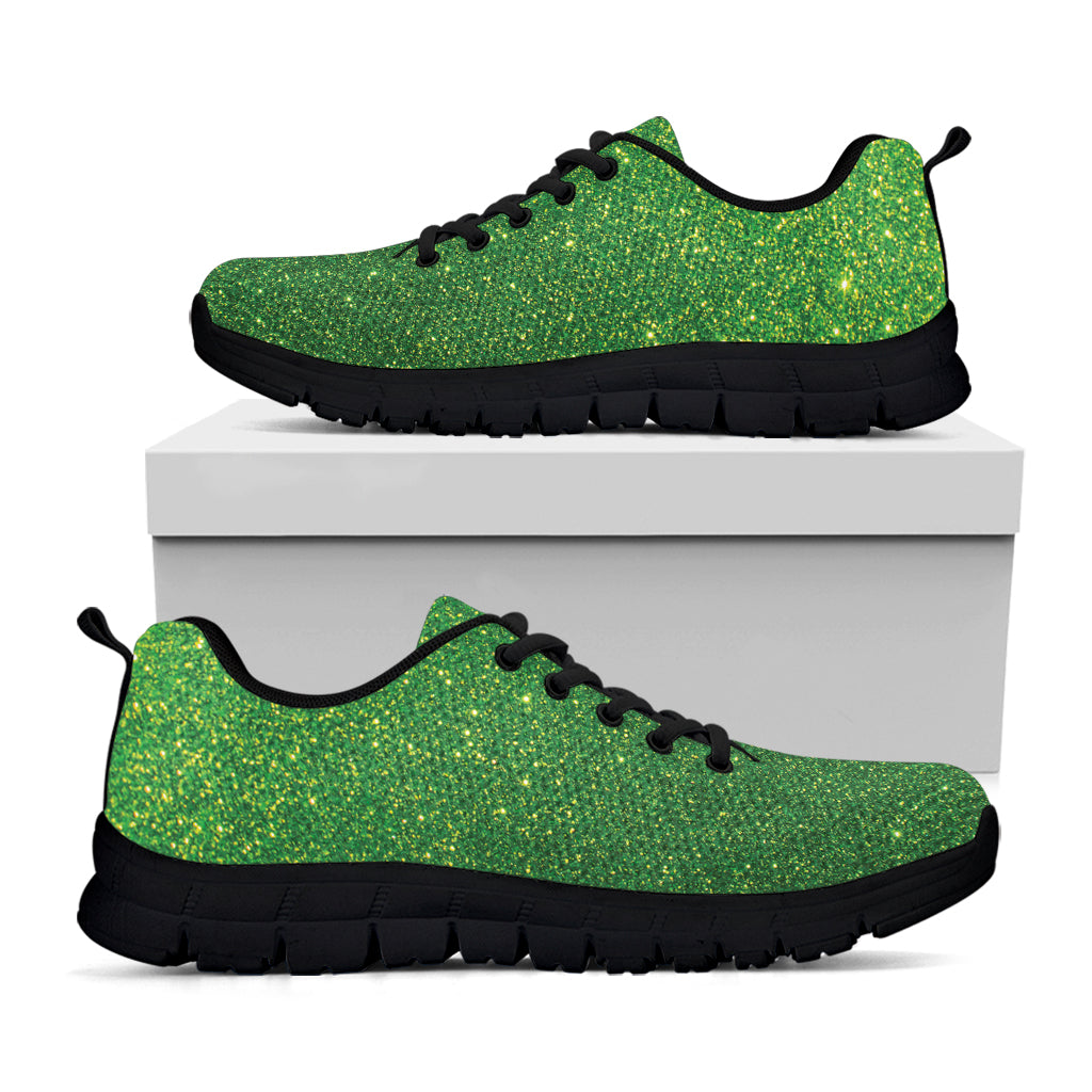 Shamrock Green (NOT Real) Glitter Print Black Running Shoes