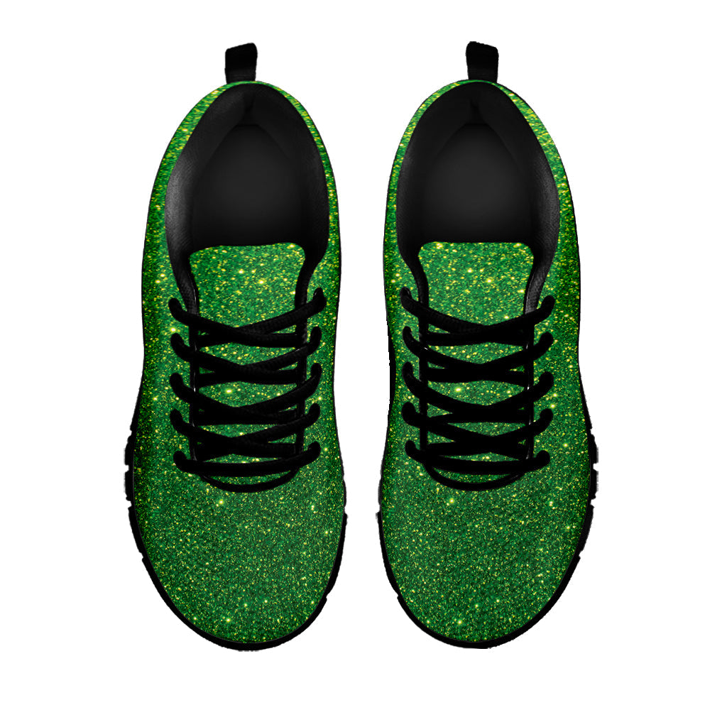 Shamrock Green (NOT Real) Glitter Print Black Running Shoes