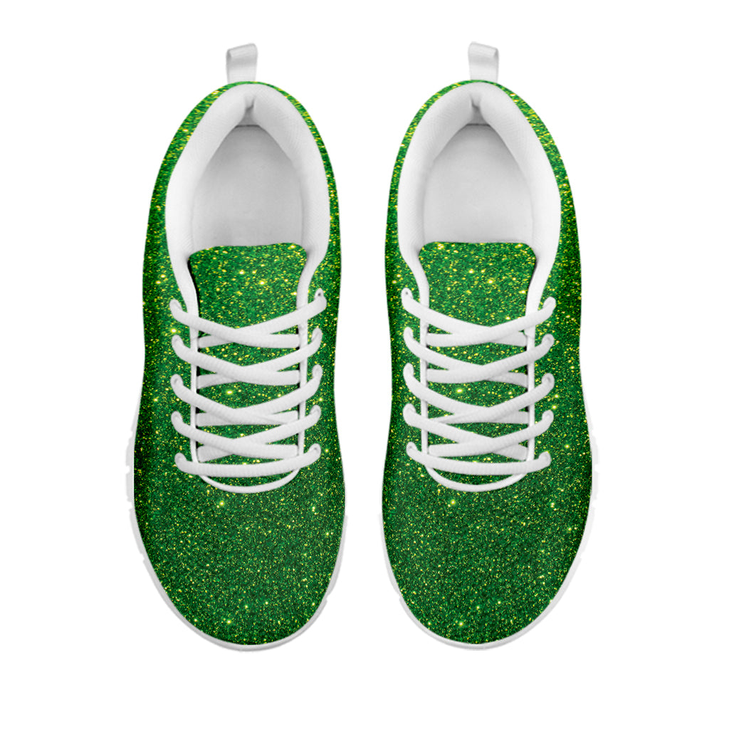 Shamrock Green (NOT Real) Glitter Print White Running Shoes