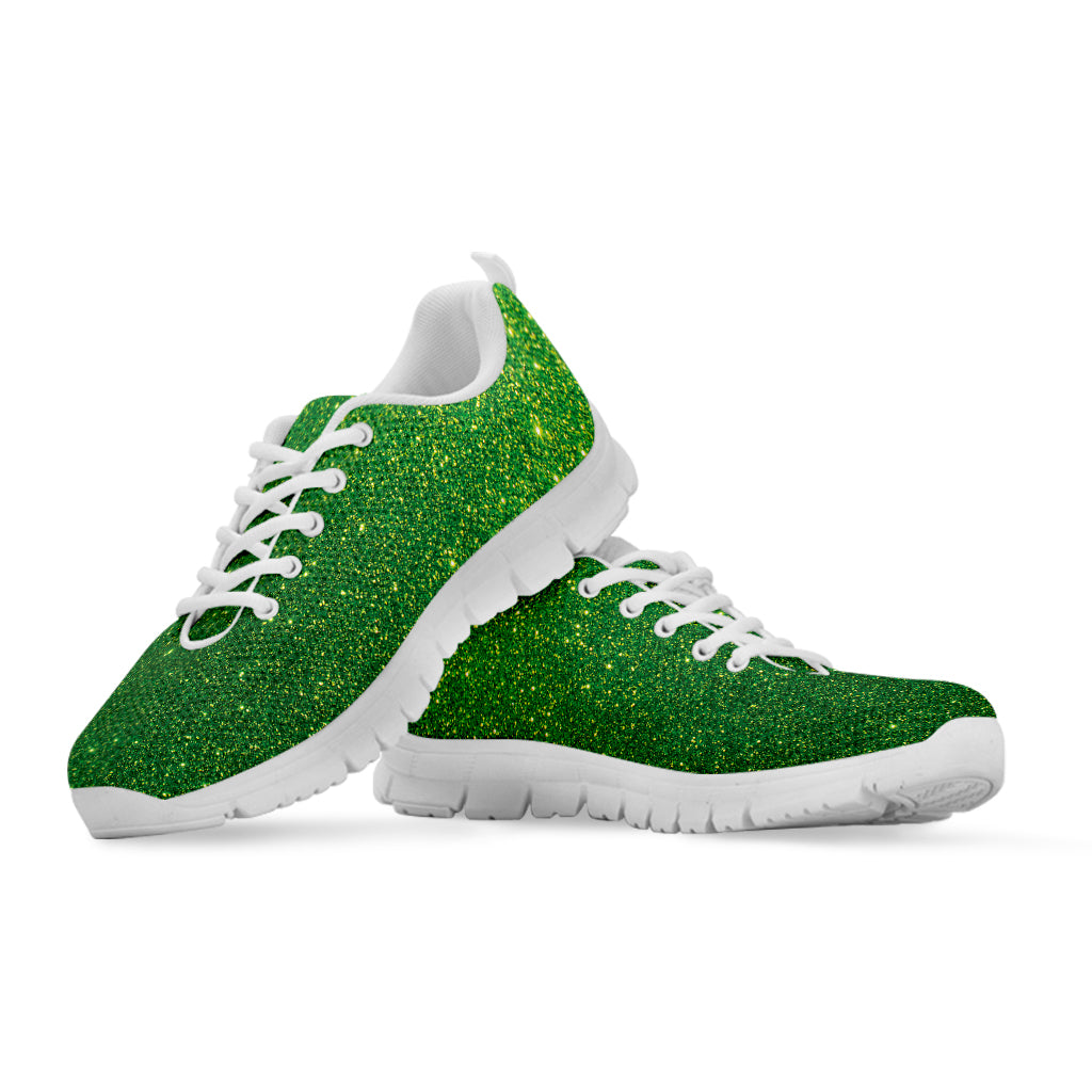 Shamrock Green (NOT Real) Glitter Print White Running Shoes