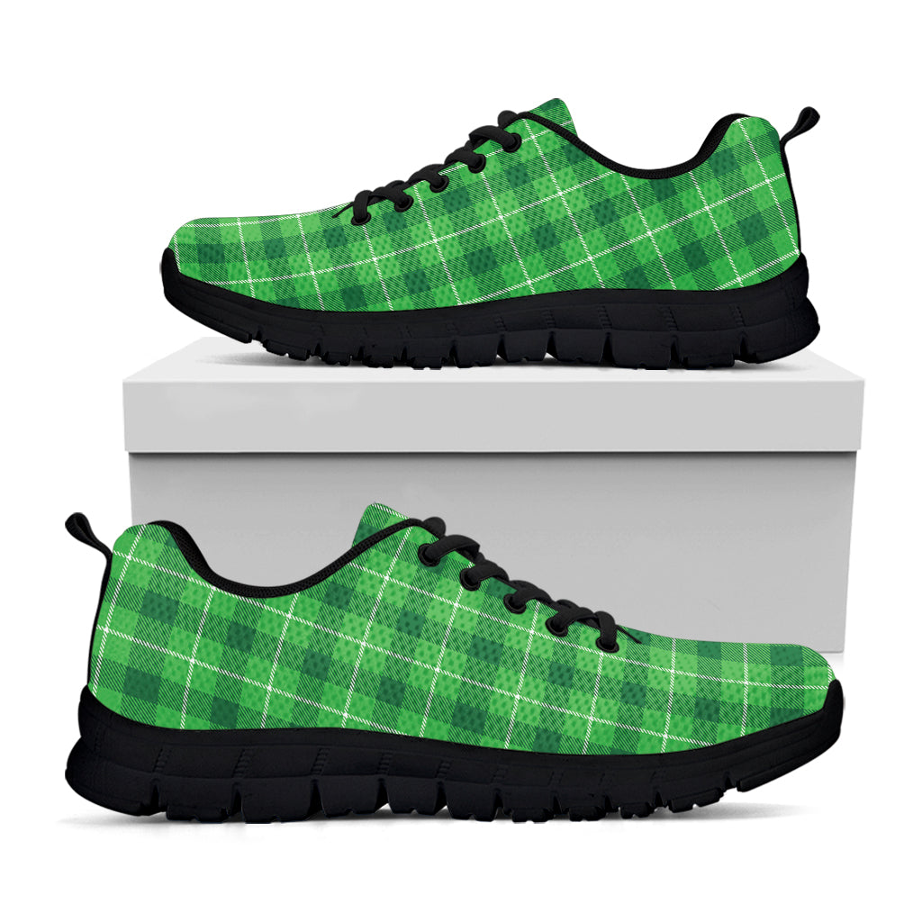 Shamrock Green Plaid Pattern Print Black Running Shoes