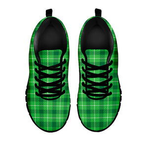 Shamrock Green Plaid Pattern Print Black Running Shoes