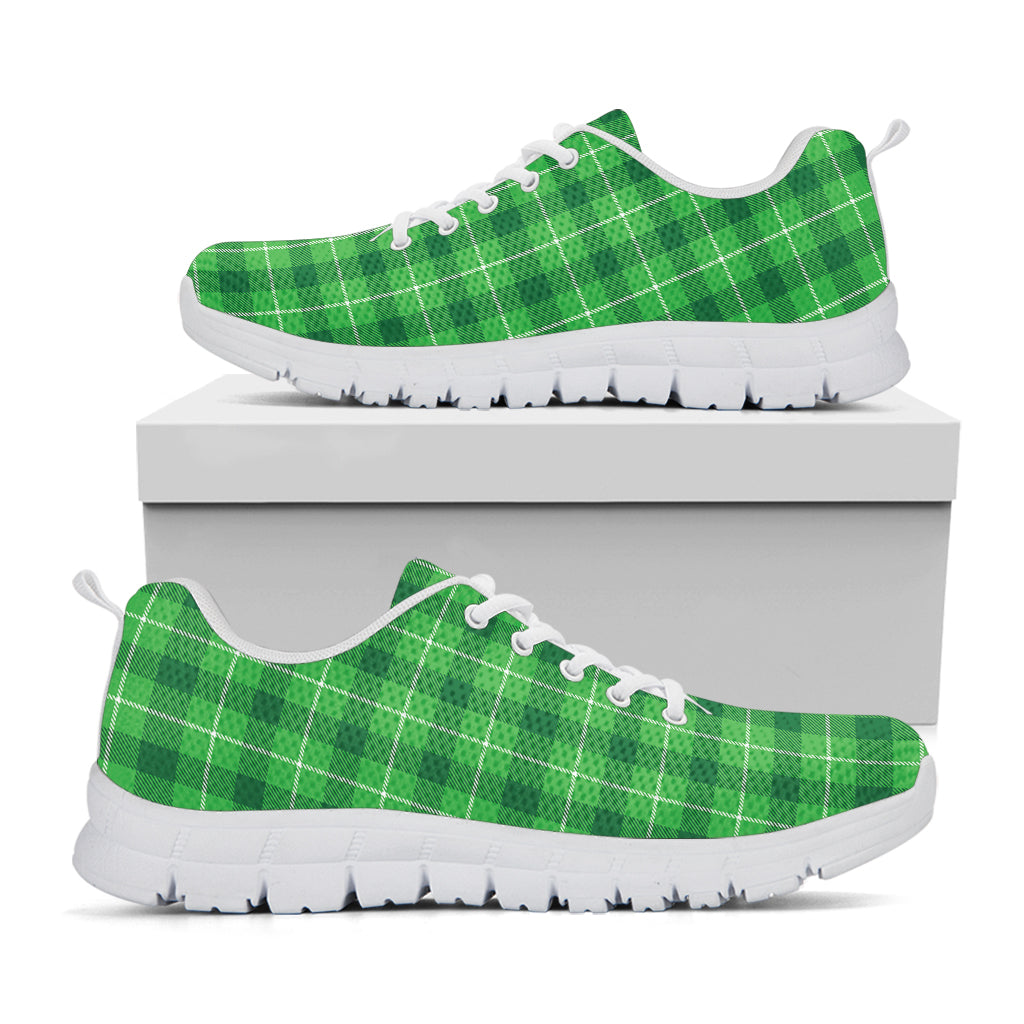 Shamrock Green Plaid Pattern Print White Running Shoes