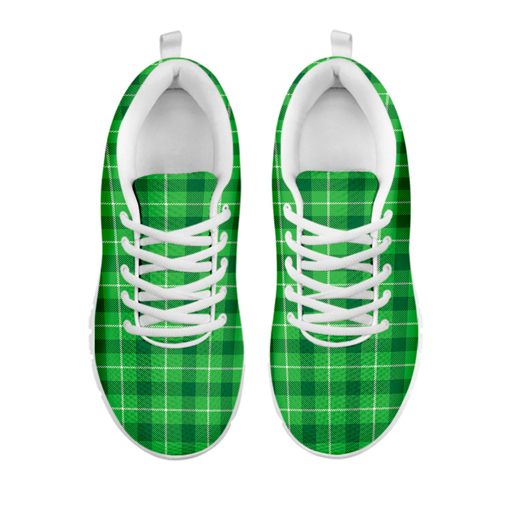 Shamrock Green Plaid Pattern Print White Running Shoes