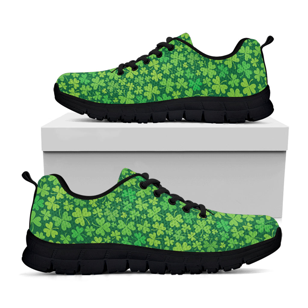 Shamrock Leaf St. Patrick's Day Print Black Running Shoes
