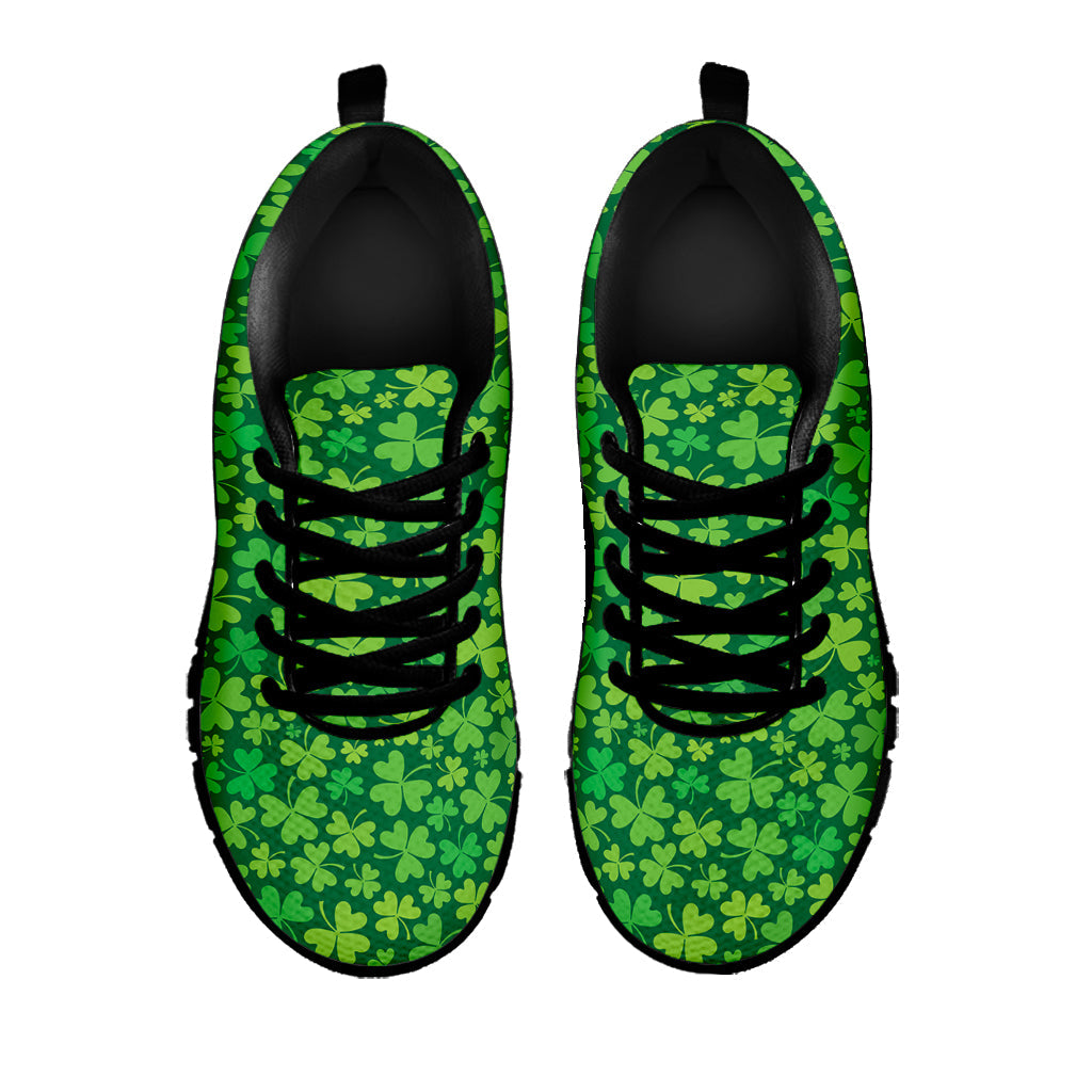 Shamrock Leaf St. Patrick's Day Print Black Running Shoes
