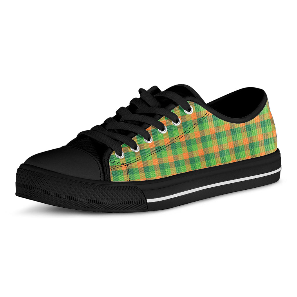 Shamrock Plaid St. Patrick's Day Print Black Low Top Sneakers